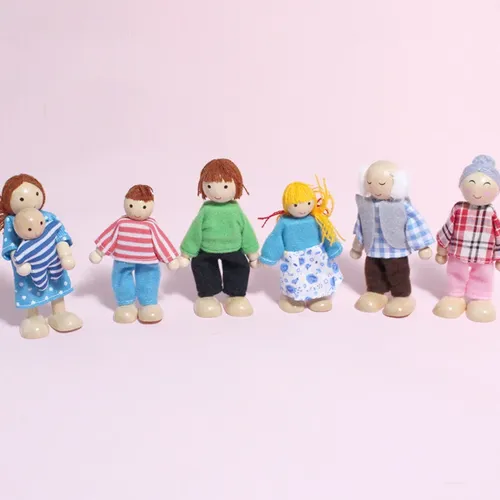 Holz Puppe Spielzeug Set Puppenhaus Familie Puppen Figuren Gekleidet Zeichen Kinder Kinder Pretend