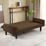 Brown Futon Sofa Bed Folding Recliner Loveseat w/ Adjustable Backrest