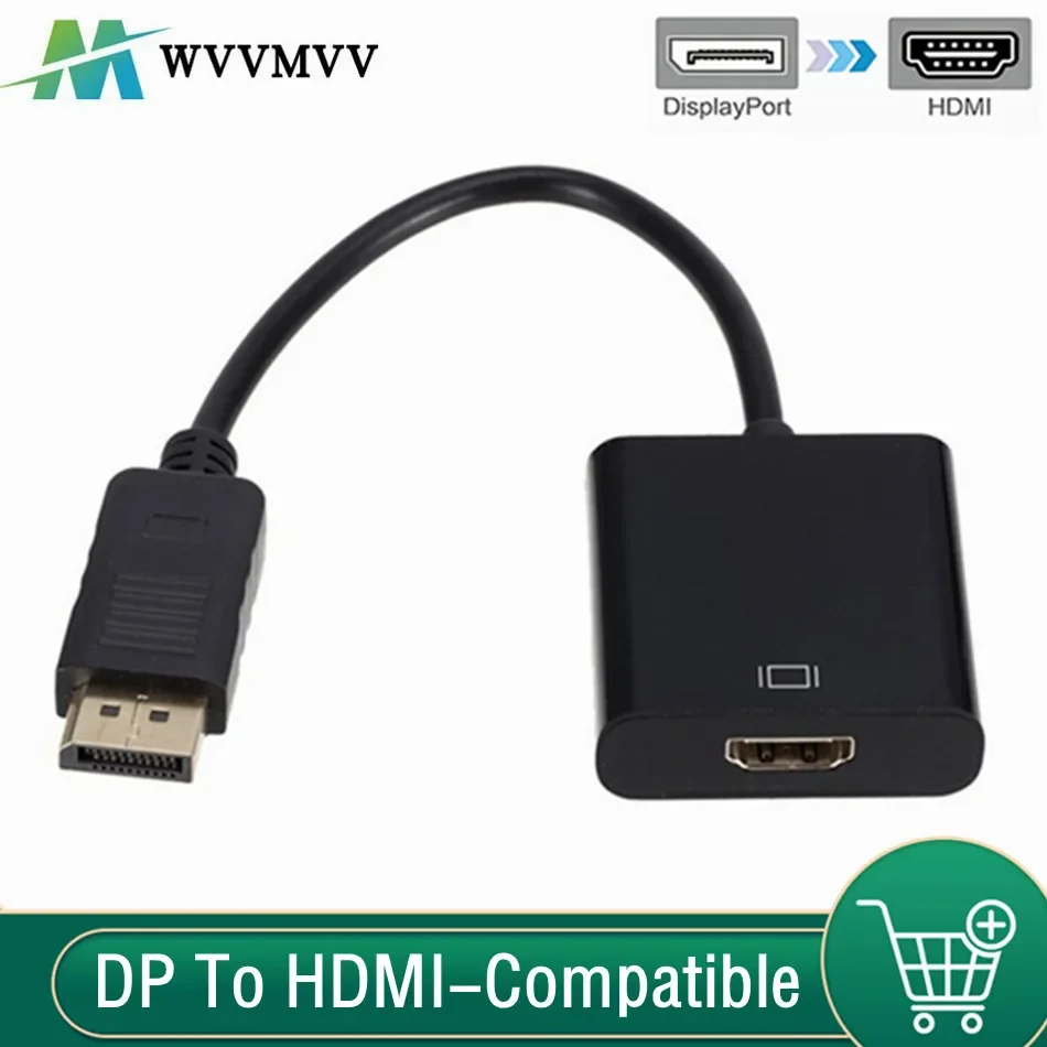 Wvvmvv displayport zu hdmi-kompatiblem adapter kabel 1080p dp männlich zu hdmi-kompatibler weiblicher video konverter für pc tv laptop Image