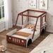 Twin Size Solid Wood Car Bed For Kids,Kids Platform Bed with Full-Length Guardrail-White+Brown