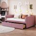 Velvet Upholstered Daybed Sofa Bed with 2 Drawers, Pink Striped Tufted Backrest, Twin Size Wood Platform Slat Support Bed Frame