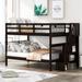 Full-Over-Full Creative Bunk Bed w/ Storage & Guard Rail, Stairway Platform Bed Frame for Kids, Teens, Girls, Boys Space-Saving