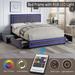 Flannel Upholstered Platform Bed Frame with 4 Drawers Storage Bed LED Lights and USB Charging, Adjustable Headboard - Gray Queen