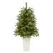 Silk Plant Nearly Natural 44 Snowed Grand Teton Fir Artificial Christmas Tree with 50 Clear Lights and 111 Bendable Branches in Red Planter