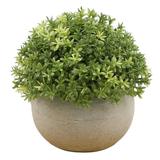 Mini Plastic Fake Green Grass Plant with Pot Topiary Ball Small Fake Plant Round Paper-Mache Pot - Style 2