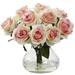 Silk Plant Nearly Natural Rose Arrangement w/Vase - Light Pink