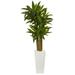 Silk Plant Nearly Natural 5 Cornstalk Dracaena Artificial Plant in White Tower Planter