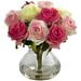 Silk Plant Nearly Natural Rose Arrangement w/Vase - Asstored Pastels