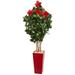 Silk Plant Nearly Natural 5.5 Hibiscus Artificial Tree in Red Tower Planter