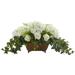 Silk Plant Nearly Natural Hydrangea & Roses Artificial Arrangement in Metal Planter