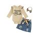 HOANSELAY 6M-18M Baby Girls Ribbed Rompers Jeans Mini Skirt with Belt Headband Outfits Infant Suits