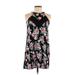 Pink Rose Casual Dress - Shift Crew Neck Sleeveless: Black Floral Dresses - Women's Size Medium