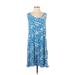 Draper James Casual Dress - Shift Scoop Neck Sleeveless: Blue Print Dresses - Women's Size Small