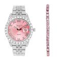 Simone Chic Fully Iced Out Diamond Watch for Women's w/Roman Numerals Easy Read Date and Colorful Dials- Designer Hip Hop Blinged Out Timepiece - ST10226RND-LA, ST10226RND-LA-T SLV-Pink,