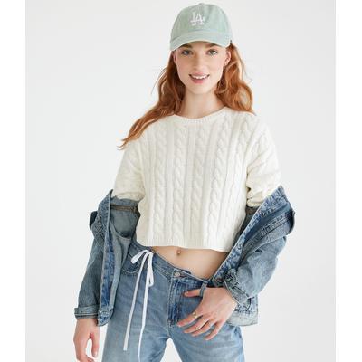 Aeropostale Womens' Cable-Knit Cropped Crew Sweate...