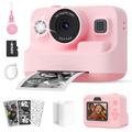 Children's Camera - Digital Camera Instant Camera Print 2.4 Inch Screen Video Camera Photo Camera with 32GB Memory Card, 3 Rolls of Printing Paper, 6 Coloured Pens Gift for Children 3-12 Years (Pink)