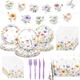 CMUSKO Floral Party Decorations-142Pcs Spring Wildflower Disposable Tableware Kit for Girls Flower Theme Plates and Napkins Baby Shower Birthday Tea for Party Supplies