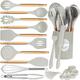 23 PCS Kitchen Utensils Set, Kikcoin Wood Handle Silicone Cooking Utensils Set with Holder, Spatulas Silicone Heat Resistant Cooking Gadgets for Nonstick Cookware, Khaki, US02WS