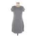 Lou & Grey Casual Dress - Shift Crew Neck Short sleeves: Gray Solid Dresses - Women's Size Medium