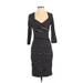 White House Black Market Casual Dress - Sheath V Neck 3/4 sleeves: Black Print Dresses - Women's Size 4