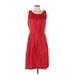 Neiman Marcus Cocktail Dress - A-Line Scoop Neck Sleeveless: Red Print Dresses - Women's Size 10