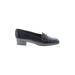 Etienne Aigner Flats: Loafers Chunky Heel Casual Black Print Shoes - Women's Size 7 1/2 - Almond Toe