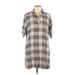 Velvet Heart Casual Dress - Shift Collared 3/4 sleeves: Gray Plaid Dresses - Women's Size Large