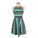 Emerald Sundae Casual Dress - A-Line Halter Sleeveless: Teal Chevron Dresses - Women's Size Medium