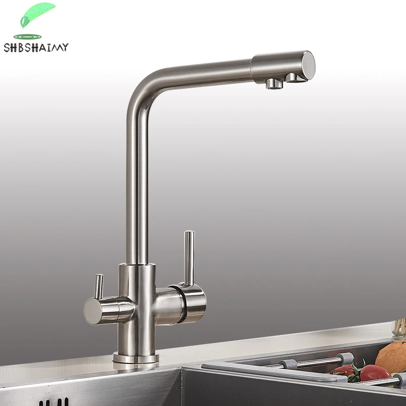 SHBSHAIMY filtre robinet de cuisine eau potable robinet de cuisine monté sur le pont double poignées mélangeur d'eau chaude froide à 3 voies