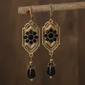 Boucles d'Oreilles Pendantes en Forme de Goutte d'Eau pour Femme Bijoux Vintage en Pierre Noire