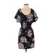 Silence and Noise Casual Dress - Mini Scoop Neck Short sleeves: Black Floral Dresses - Women's Size Small