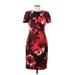 Calvin Klein Cocktail Dress - Sheath Crew Neck Short sleeves: Red Floral Dresses - Women's Size 6