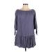 Xhilaration Casual Dress - DropWaist Boatneck 3/4 sleeves: Purple Print Dresses - Women's Size Medium