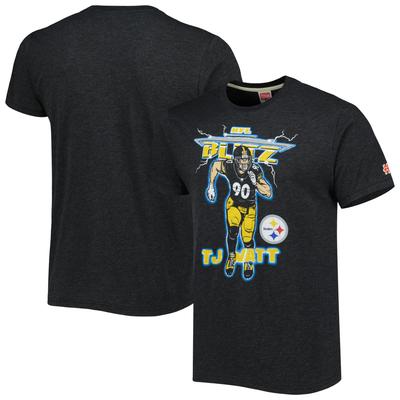 Herren-Hommage T.J. Watt Heathered Heather Charcoal Pittsburgh Steelers NFL Blitz Player Tri-Blend T-Shirt Image