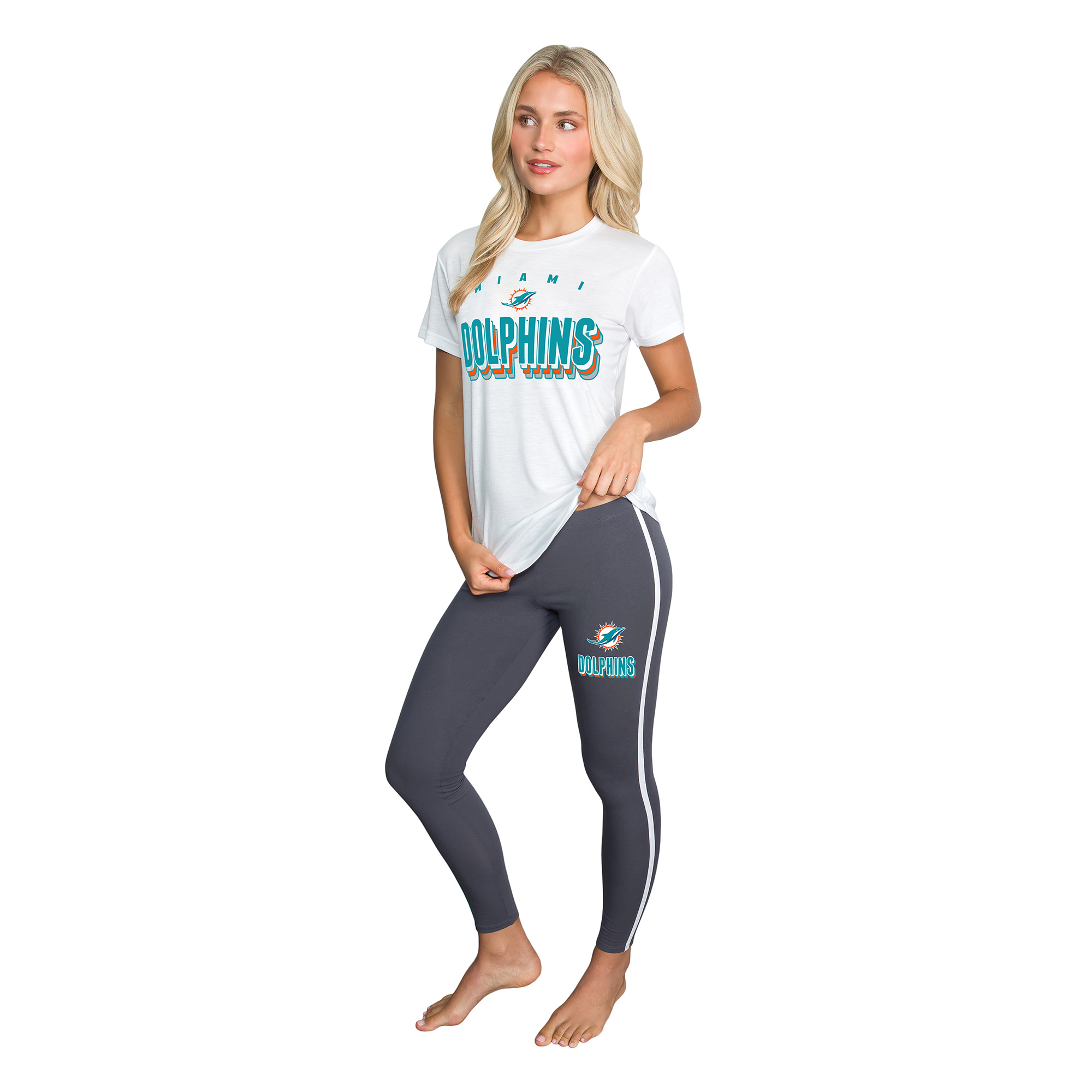 Concepts Sport Miami Dolphins Sonata Kurzarm-Top und Leggings-Set für Damen, Weiß/Anthrazit Image