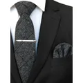 JEMYGINS Classic Wool Necktie For Men 8cm Brown Grey Men Striped Plaid Cashmere Tie Pocket Square