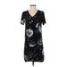 Christian Siriano New York Casual Dress - Shift V Neck Short sleeves: Black Floral Dresses - Women's Size Small