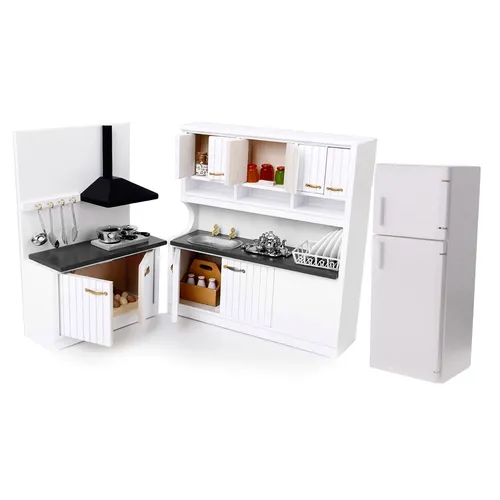 Miniatur Luxus Weiß Holz Schrank Kühlschrank Kühlschrank Möbel für 1/12 Puppen Haus Küche Esszimmer