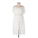 Express Casual Dress V Neck Short sleeves: White Print Dresses - Women's Size Large