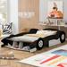 Twin/Full Size Race Car Bed Platform Bed, Car-Shaped Kids Bed with Storage and Wheels, Wood Bed Frame for Kids Boys Girls