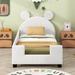 White+Black Twin Size Teddy Fleece Upholstered Daybed w/ Ears Shaped Headboard Platform Bed Frame for Kids, Teens, Girls, Boys