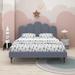 Linen Upholstered Platform Bed with Headboard & Powder Coated, Queen, Grey