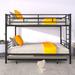 Bed Frame Steel Slat Support Bunk Bed with Trundle, Twin over Twin, Black