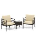 Costway 3 Pieces Patio Wicker Conversation Set with Cushions and Tempered Glass Coffee Table-Beige