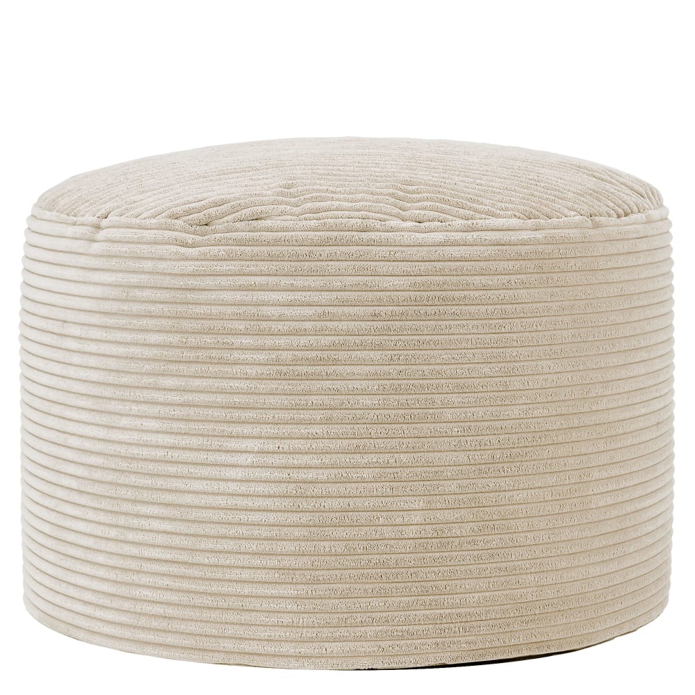 Pouf repose-pieds rond velours côtelé beige galet