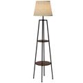 Lampadaire design 2 étagères H.166 cm métal aspect bois tissu beige