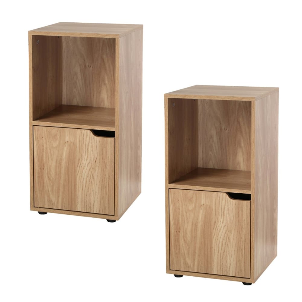 Tables de chevet 2 cases décor bois 1 porte - lot de 2 - MODU