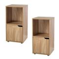 Tables de chevet 2 cases décor bois 1 porte - lot de 2