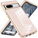 Compatible with Google Pixel 7 A 5g Cell Phone Case Ultra Slim Thin with Ring Stand Metal Electroplated Soft TPU Frame Full Body Shock-Absorption Bumper Hard Back Mobile Covers-Pink