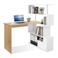 Meerveil Computertisch L-Förmig, Eckschreibtisch, mit 360 Grad Drehbarem Bücherregal für Arbeitszimmer Wohnzimmer Büro, 157 x 45 x 130,5 cm, Eiche (Tischplatte) und Weiß (Regal)